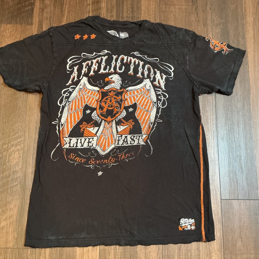 Affliction American Customs Graphic T-Shirt Black Live Fast Eagle XL Vintage